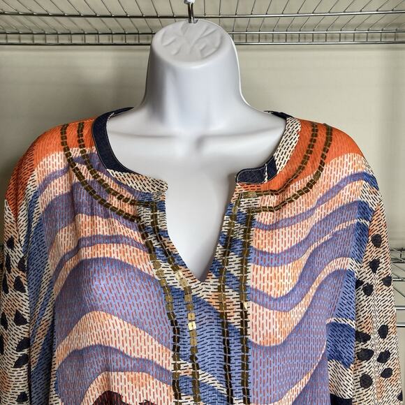 Chico's Women's Boho Glam Sequin Embellished Sheer Tunic Top Size 3 XL Flowy - Picture 8 of 11